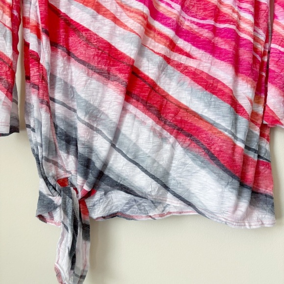 David Cline Hot Side Tie Crinkle T Shirt XXL Pink Striped - Picture 2 of 7